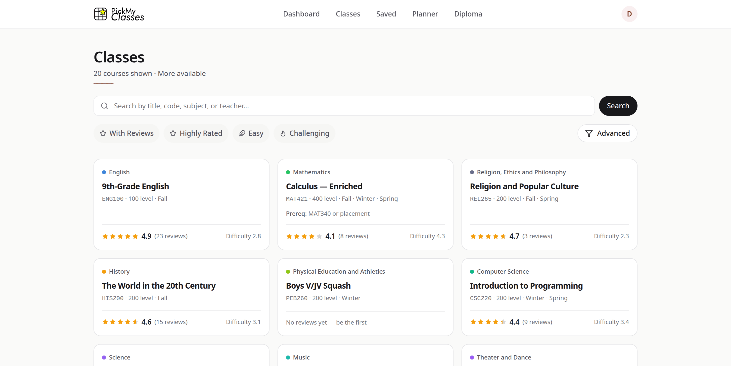 Courses screenshot preview